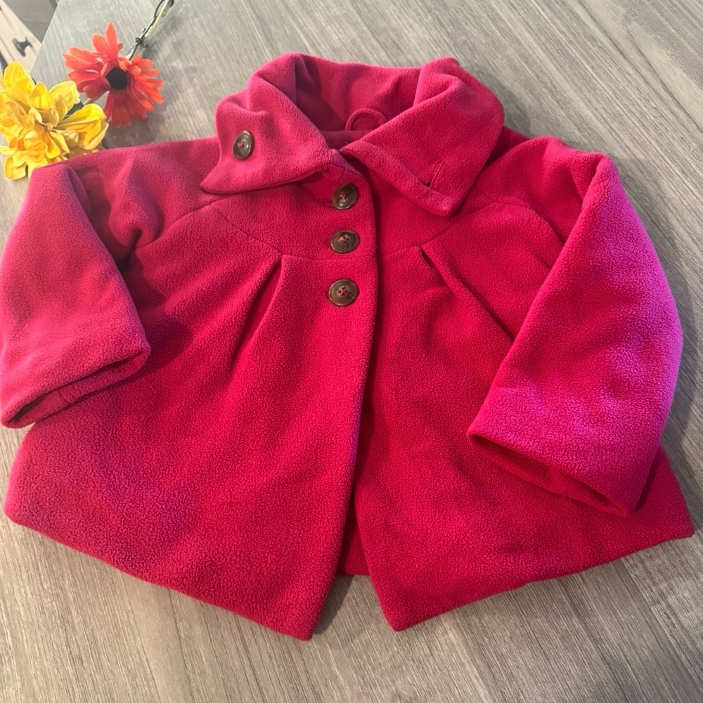 Old Navy Baby Girl Pink Polyester Fleece 3 Button Coat Sz 5T